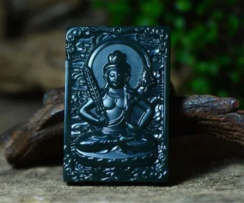 

Natural Hetian Jade Tower Qing Grade I Fine material empty Bodhisattva pendant in Xinjiang hp348#