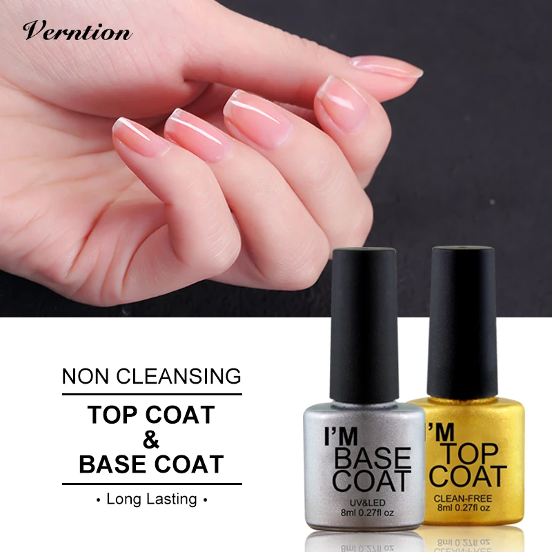 

Verntion Semi Permanent LED Lamp Gel Nail Primer Top and Base Coat Set Lucky Gel Varnish Flesh Colored Long Lasting Nail Gel