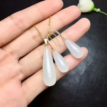 

MeiBaPJ Top Quality Natural White HeTian Jade Jewelry Set Real 925 Sterling Silver Earrings Necklace Fine Siut Wedding Jewelry