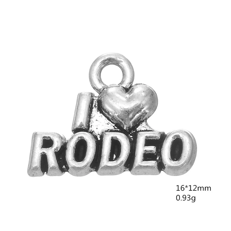 

50PCS Alloy Ancient Silver I LOVE RODEO Letter Pendant Necklace Jewelry DIY Accessories Handmade Keychains Bracelets Making