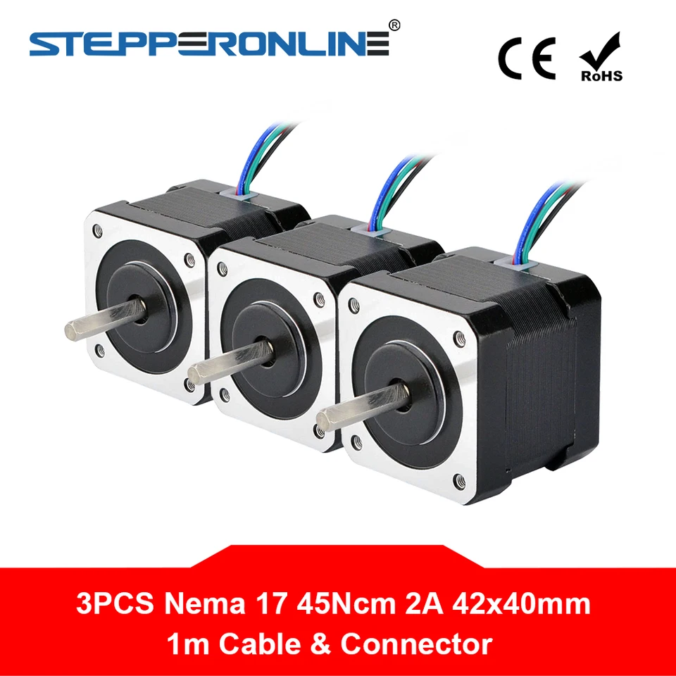 STEPPERONLINE Double Shaft Nema 17 Stepper Motor 1.68A 45Ncm Bipolar 4-wires 3D Pinter DIY CNC