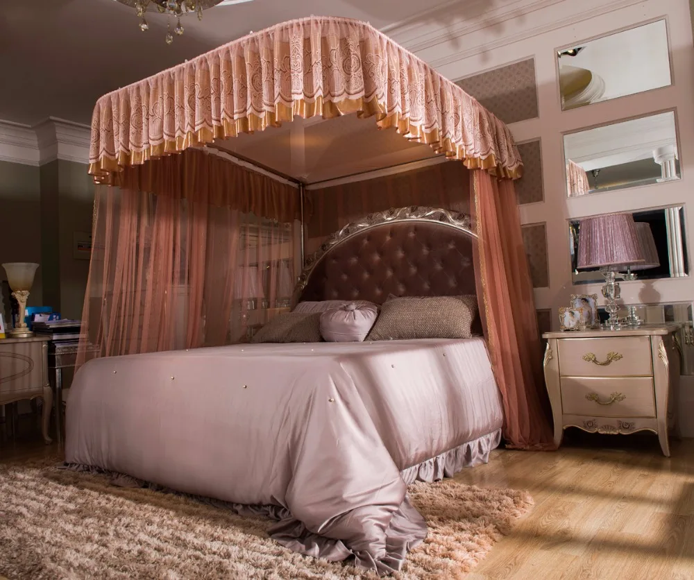 

luxury Romantic Lace U type Palace style Guide rail mosquito net three open door telescopic mosquito net 1.2m 1.5m 1.8m 2m bed