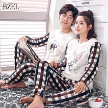 BZEL/зимняя одежда для влюбленных; пижамные комплекты; одежда для сна с рисунком кролика и медведя; Фланелевая пижама с длинными рукавами и круглым вырезом для сна; M-3XL для отдыха