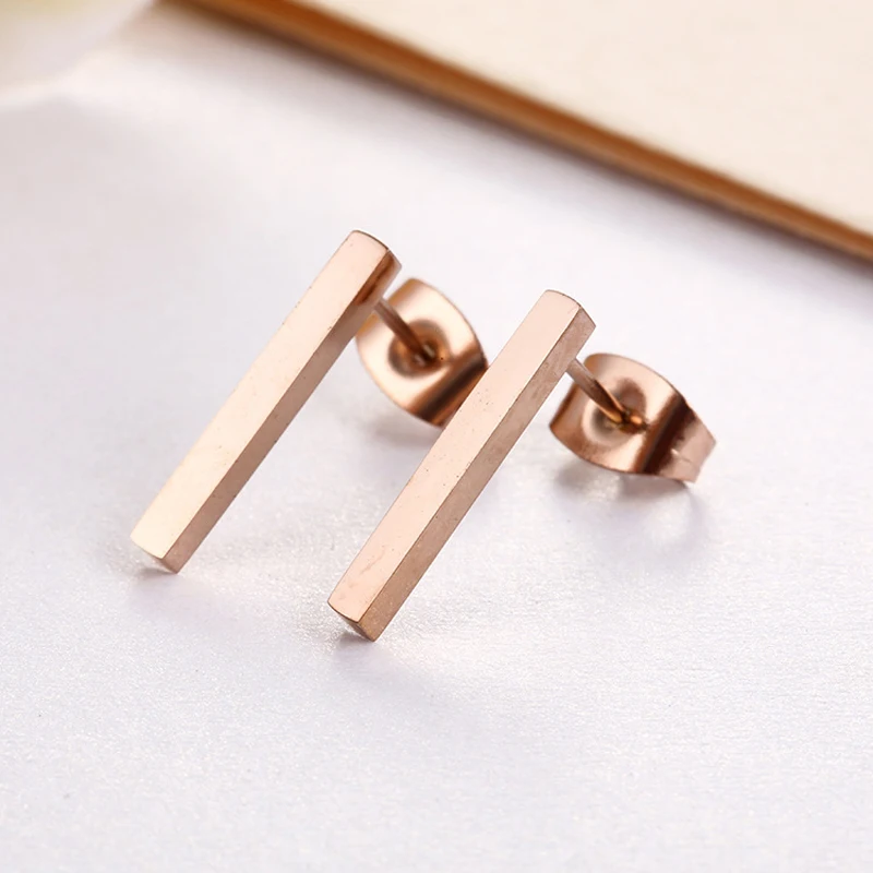ZMZY New Simple Bar Earrings for Women Rose Gold Color Stainless Steel Geometric Square Stud Earring Jewelry Wholesale Gifts - Image 6