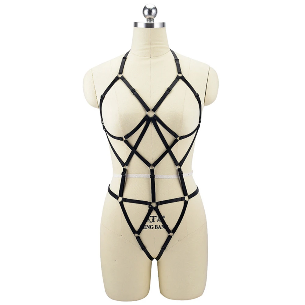  Crop Top Black Open Chest Cage Bra Harness Bra Fetish Wear Bottom Panties Body Harness Sexy Lingeri