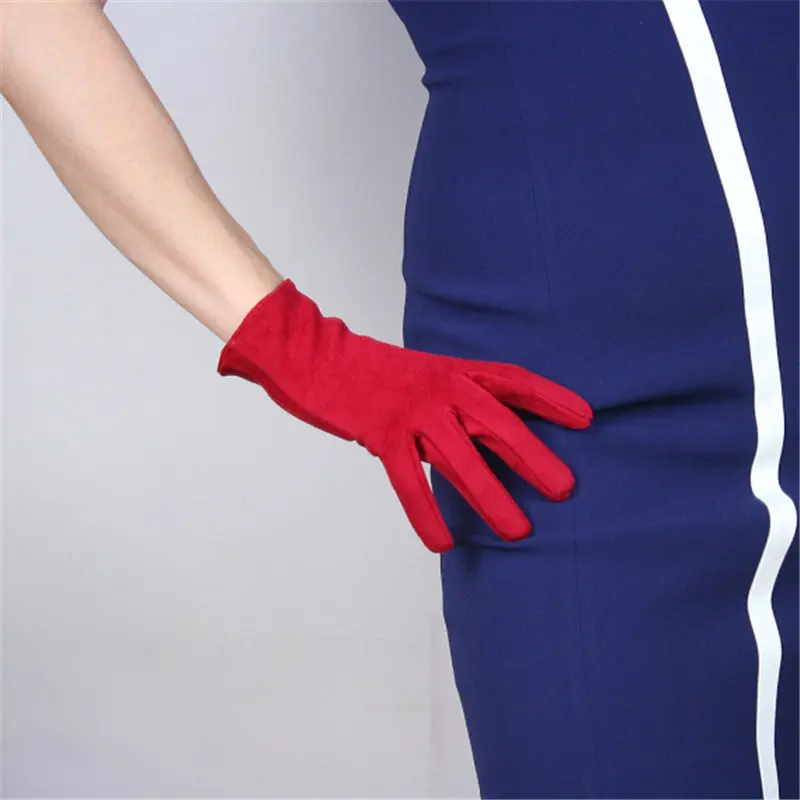 suede red Короткие перчатки для сенсорного экрана 21 см, эмуляционная кожа, зеркальные, лакированная кожа, матовая кожа, яркие, черные, белые, женские перчатки, WPU99-21 - Цвет: suede red