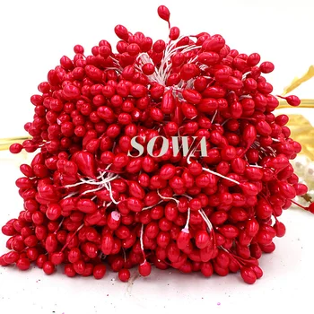 

Free Shipping New Design 5mm Double Heads900pcs/lot Light Red Pearl Flower Stamen For DIY And Cake Decoration