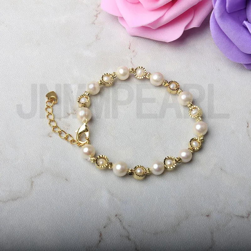1Pc Adjustable Bracelets with 6-7mm White Round Freshwater Pearl Bead Gold Accessory for Women Gift Jewelry Surprise | Украшения и