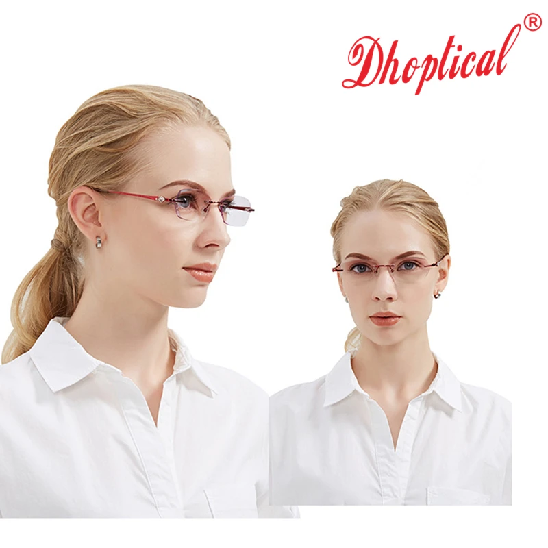 

Reading Glasses Women Purple Resin Lenses Eyewear Ladies Rimless Eyeglasses Lightweight Female Reader Glasses