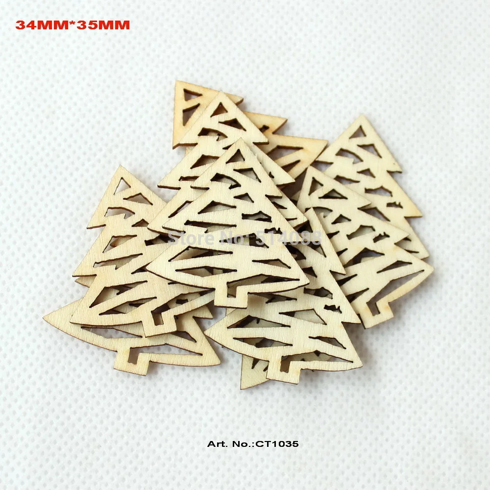 (150pcs/lot) Unfinished natural laser cut wooden tree Christmas