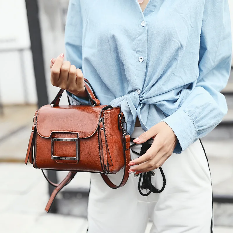 

ABDB-Spring Leather Handbag Handbags Woman Small Vintage Crossbody Bags For Women Shoulder Messenger Bag Female Brown