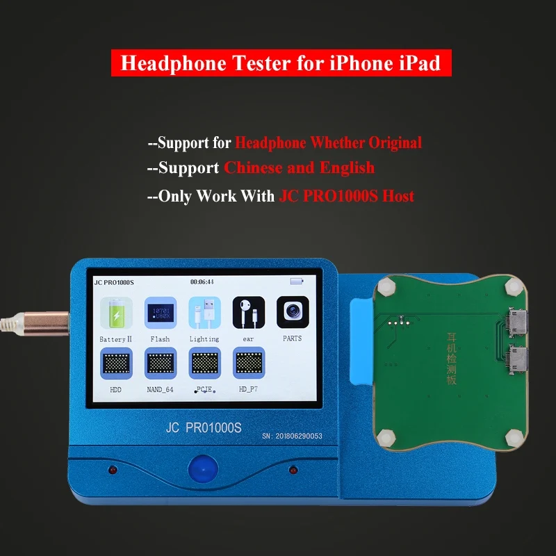 JC Pro1000S наушники тест er оригинальные наушники кабель инструменты для проверки для iPhone Lightning наушники MFI инструменты для диагностики