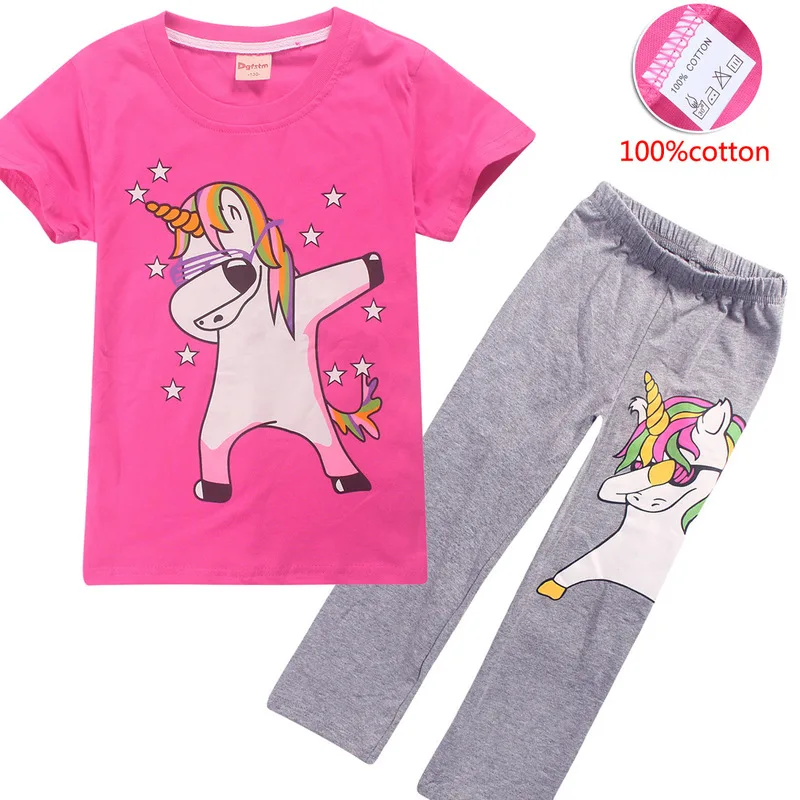 Детская Пижама с единорогом летняя одежда для сна девочек Harajuku Jojo Siwa|Комплекты