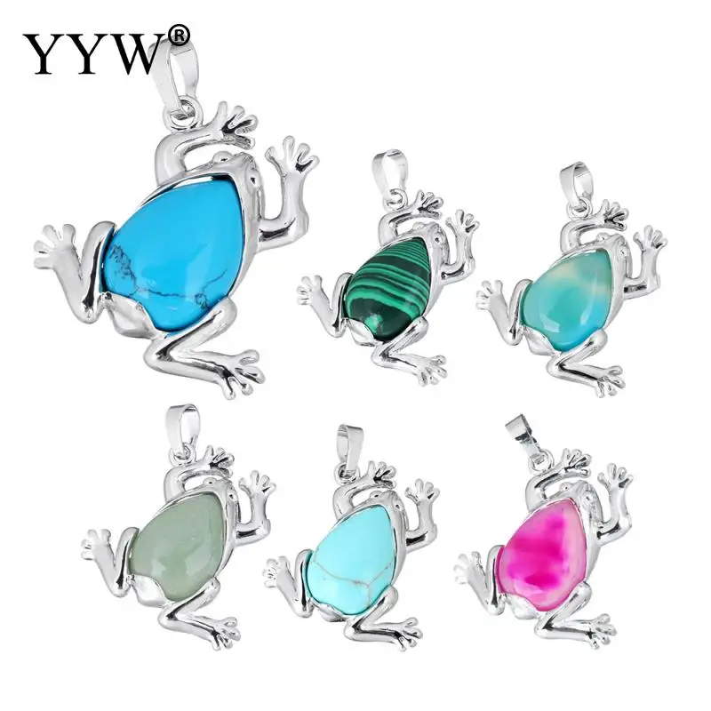 

Gem stone Pendants Jewelry with Brass Frog natural & different materials for choice more colors
