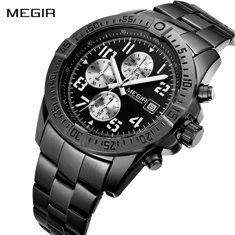 

MEGIR Top Brand Luxury Chronograph Watch Men Fashion Stainless Steel Sport Men's Watch Calendar Waterproof Watches Reloj Hombre