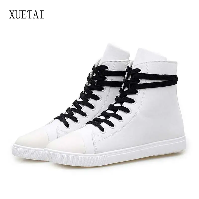 الأبيض أحذية رجالي 2019 الربيع الذكور تنفس أحذية رياضية الرجال سكيت حذاء رجل قماش كلاسيكي السياحية الأسود عالية أعلى أحذية رياضية