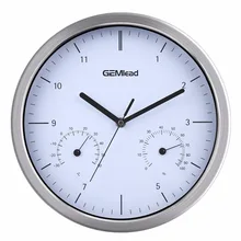 Excelvan 1" Большие бесшумные настенные часы с термометром, гигрометром, бесшумное движение, круглые металлические часы, без тиканья, украшение дома