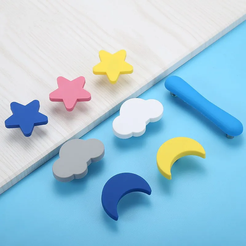 2 piezas niños habitación muebles perillas y manijas estrella de plástico forma de nube cajón para gabinete armario de Hardware