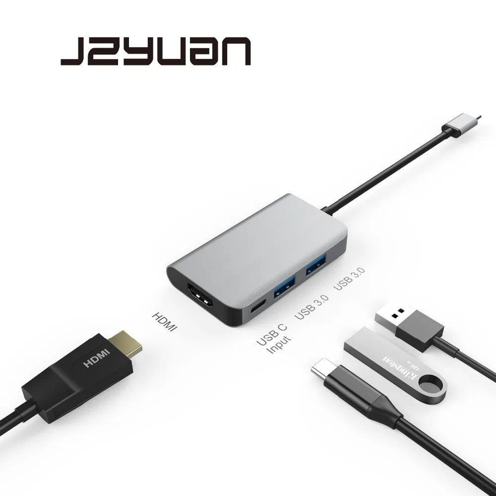 

JZYuan USB HUB Type C to HDMI USB 3.0 HUB With Type C PD Charging For Macbook Samsung S9/S8 Huawei P20 Pro Type C HUB USB 3.0