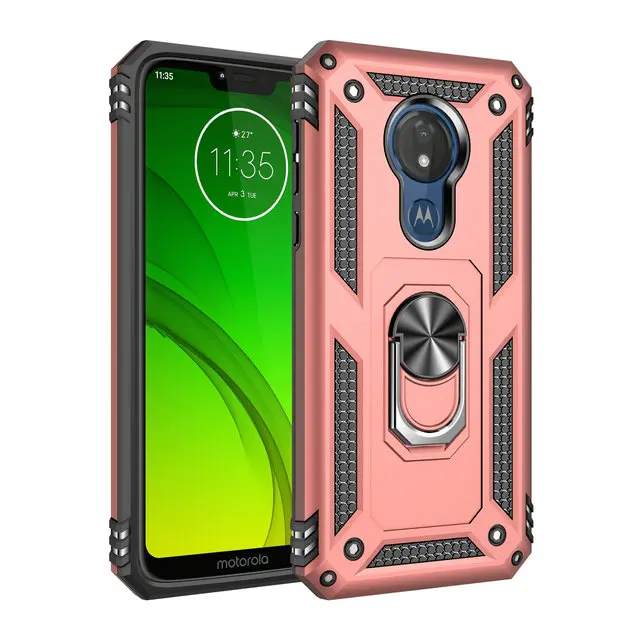 Металлическое кольцо Автомобильный держатель для телефона Capa для Motorola Moto G7 power чехол Motorola G7 чехол задняя крышка для MOTO G7 Play чехол G7+ G 7 Plus - Цвет: Rose gold case