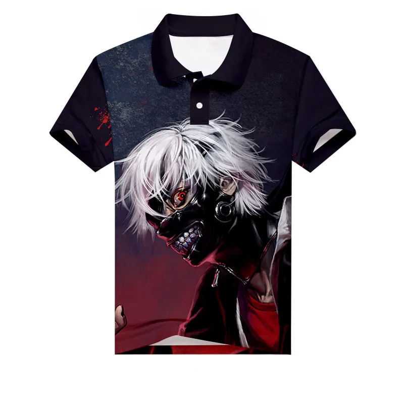 Аниме Токийский Гуль Кен Kaneki 3D принт рубашки поло для мужчин Повседневная рубашка для гольфа хлопок свободные короткий рукав косплей Модальные топы тройники