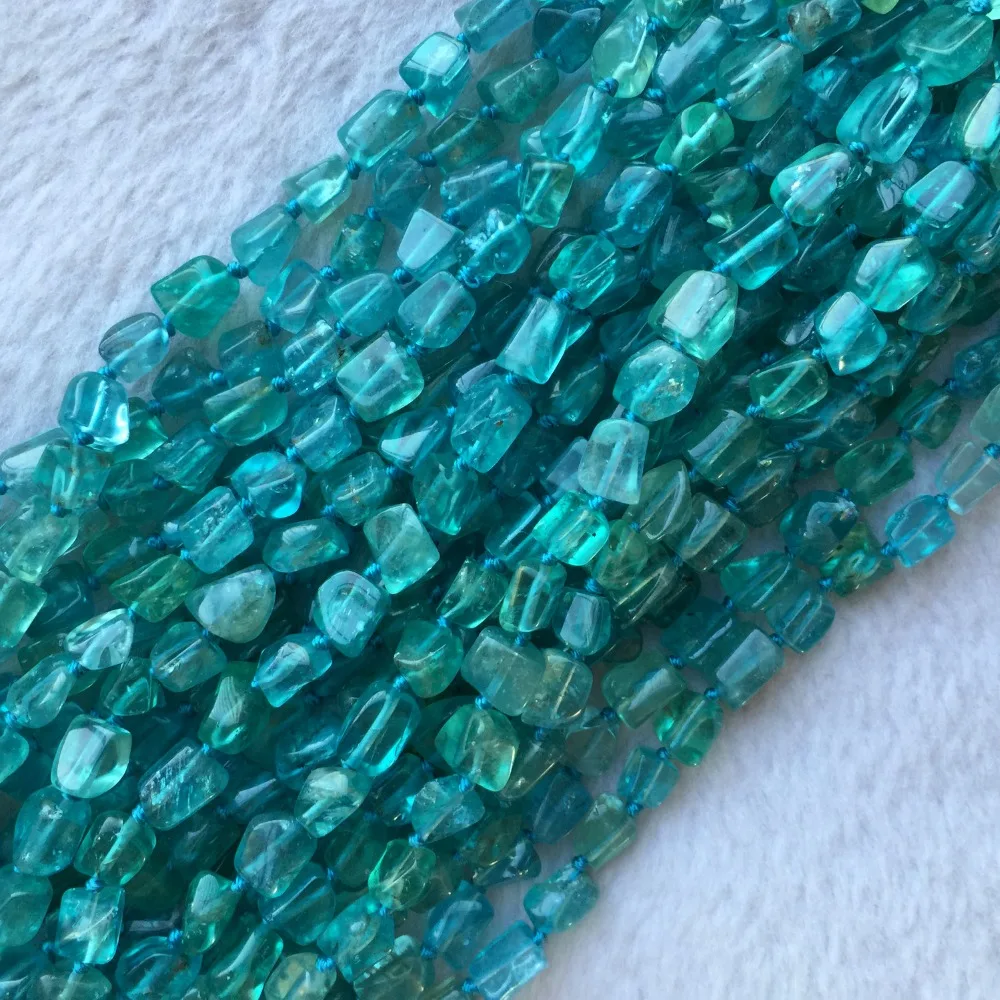 

High Quality Natural Genuine Clear Green Blue Apatite Fluorapatite Nugget Free Form Smooth Fillet Irregular Pebble Beads 15