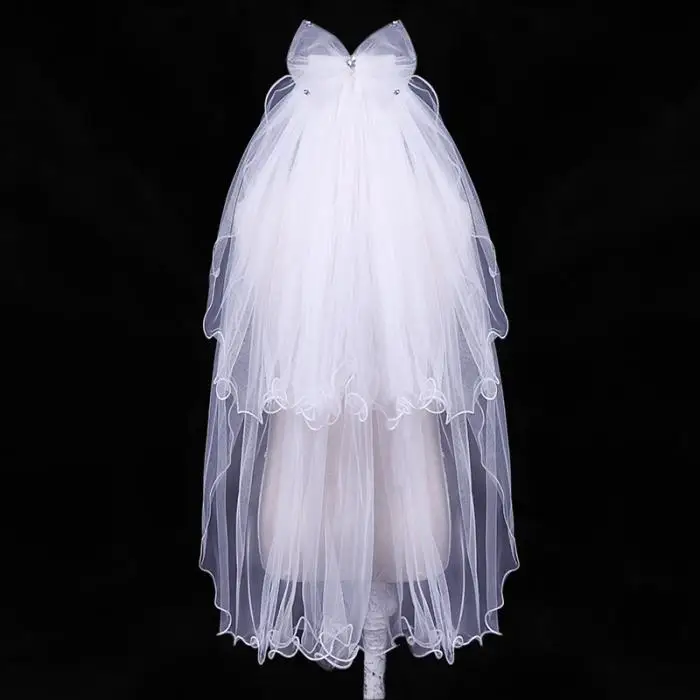 FORSEVEN цветок Девушки Дети Многослойные Стразы с бантом свадебное платье вуаль для волос гребень Свадебные украшения волос аксессуары