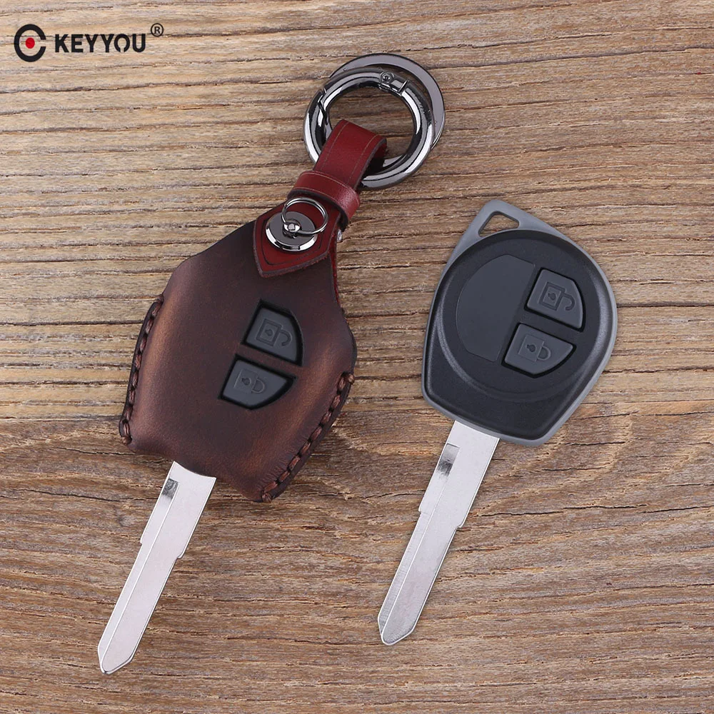 

KEYYOU Leather 2 Button Car Key Case Cover For SUZUKI SX4 Swift Grand Vitara Liana Remote Key Fob Cover Accessories Protector