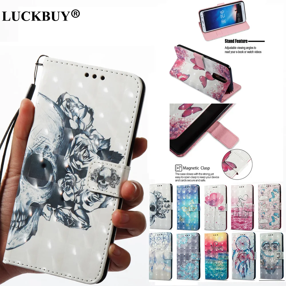 

LUCKBUY 3D Printed Flip Wallet Case Coque for Huawei Mate 10 Pro Mini PU Leather Back Fundas For Huawei P9Lite Mini Case Capa
