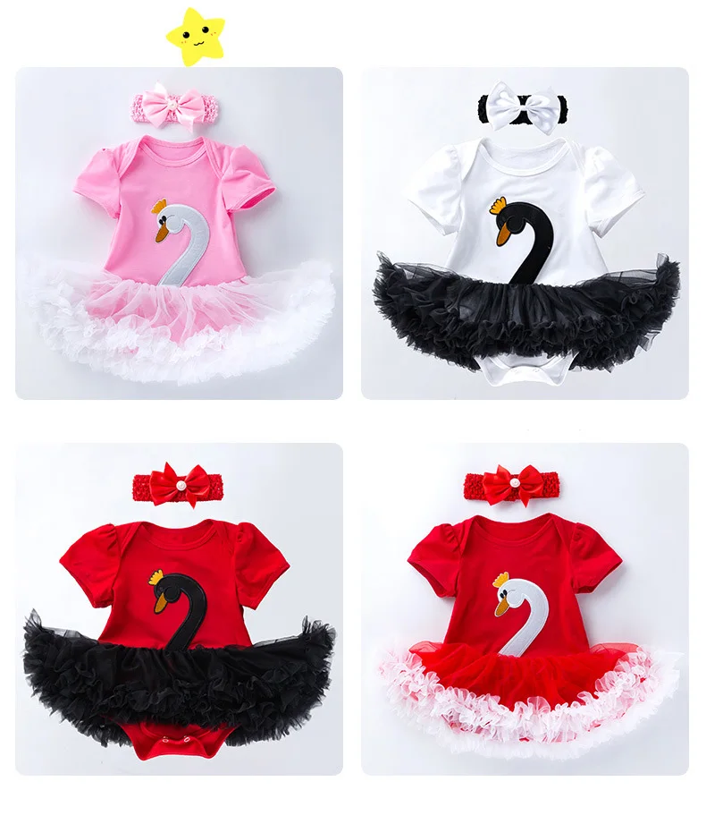 03Baby Girl Rompers Jumpsuit Dress Sets Summer Clothes Swan Short Sleeve Bowknot Headband Infant Girl Costume Kids Dress Body Baby Newborn Bodysuit Baby Girl Onesie yk024