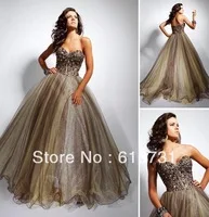 Brown Ball Gown Tulle Prom Dresses 113515 Sweetheart Corset Beaded Crystal Top New Arrivals Evening Gown 2013