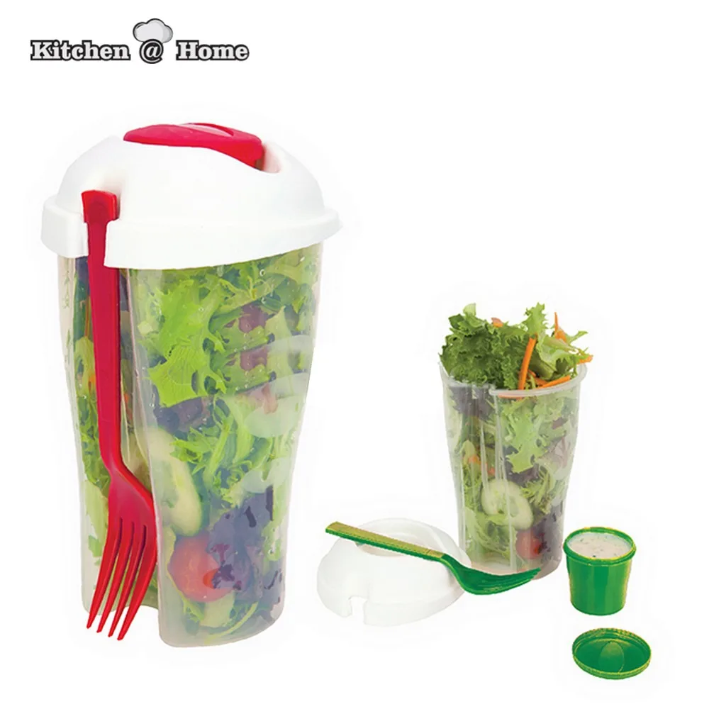 Fresh Salad On Go Cup Container Set with Fork&Dressing Holder Food