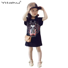 Yilaku/летние платья для девочек детское Повседневное платье с принтом Тигра для девочек детская одежда для девочек, одежда От 3 до 7 лет, CA388