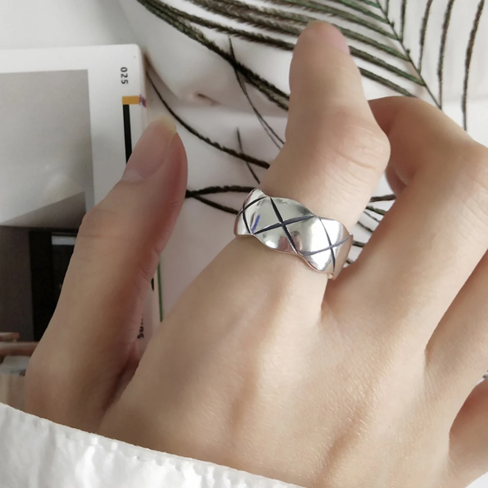

LEVEN FANCY Vintage 925 Sterling Silver X Design Men Ring Personality Unique Jewelry Crossover Line Ring For Women