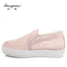 Fanyuan/большие размеры 30-44; Летняя женская повседневная обувь с цветочным узором и кружевом; Женская дышащая увеличенная платформа; Лоферы без застежки