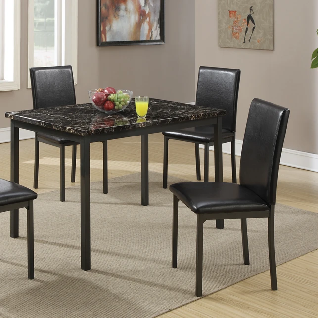 Faux Marble And Metal Frame 5 Pieces Dining Set In Black