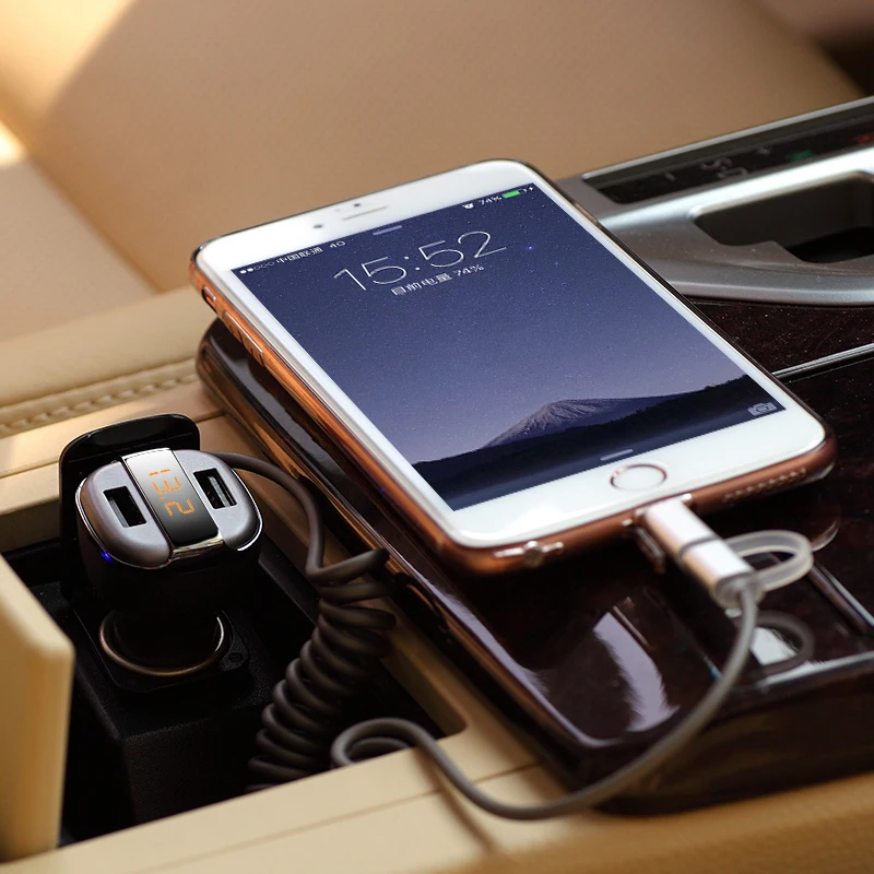 Автомобильное зарядное устройство умное с двумя usb портами 12 24 В 3 4 а цифровым