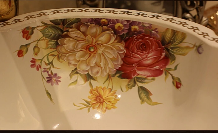Цветок розы керамическая Столешница мытья раковины-чаши для ванной комнаты