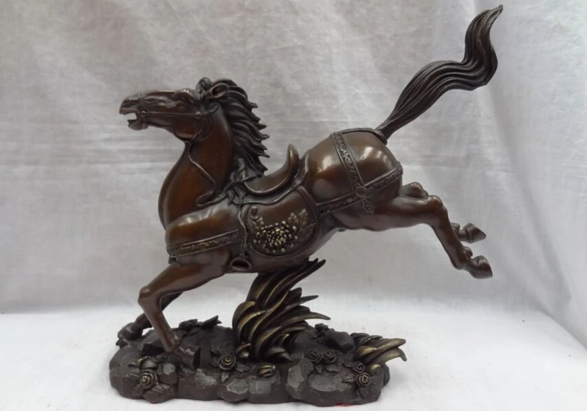 SCY song voge gem S4122 11&quot Chinese Zodiac Pure Bronze Flower Wealth Cai Fu Jump Up Horse Statue Animal | Дом и сад