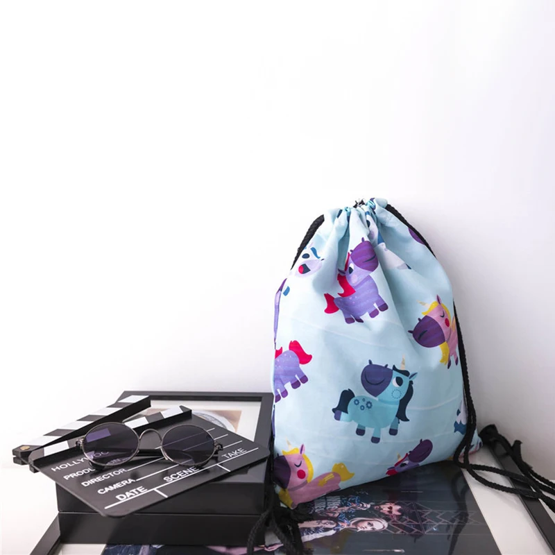 2019 новые модные Для женщин рюкзак с единорогом 3D печати путешествия softback Для женщин сумка со шнурком мешок
