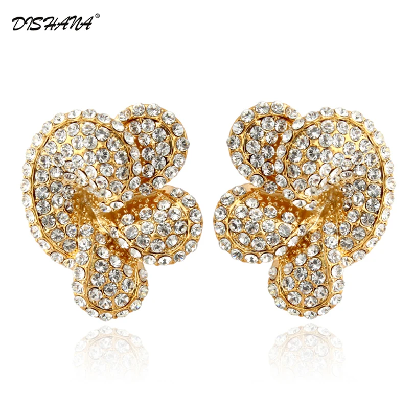 

2015 crystal Double material Jewelry Gold-color Beautiful clouds flower Stud Earrings(E0104)
