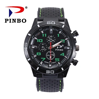 Лучшая цена, повседневные кварцевые часы PINBO для мужчин и женщин, военные часы, спортивные наручные часы, Прямая поставка, силиконовые часы, модные кварцевые наручные часы - Цвет: Black green