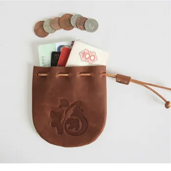 

Designer Real Genuine Leather Cute Coin Change Wristlet Purse Men Woman Small String Wallet Card Key Holder Handbag Handmade
