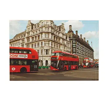 

City Bath Rugs Gothic Architecture Busy Street Red double-Deck Bus Non-Slip Doormat Floor Entryways Door Mat Kids Bath Mat