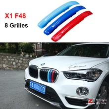 3D M Styling Front Grille Trim motorsport Strips grill Cover performance Stickers for 2016-2017 BMW X1 F48 8 Grilles