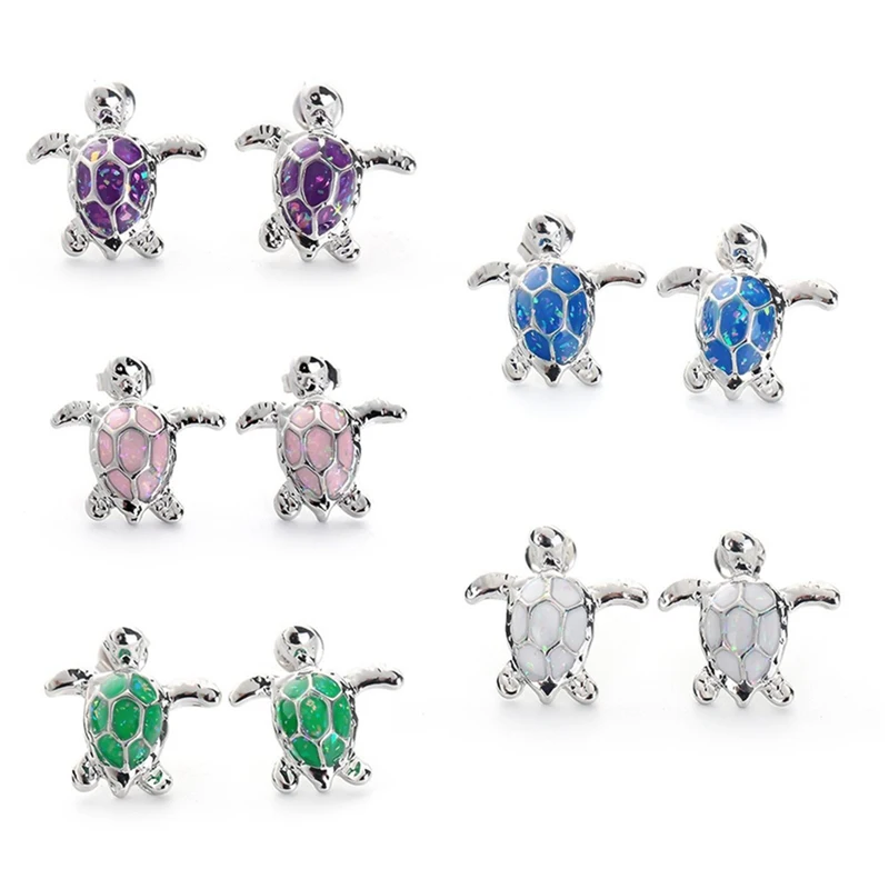 

New Fashion Lovely Silver Filled Blue Opal Tiny Turtle Stud Earrings For Women Girl Chidren Kids 925 Wedding Cute Animal Jewelry