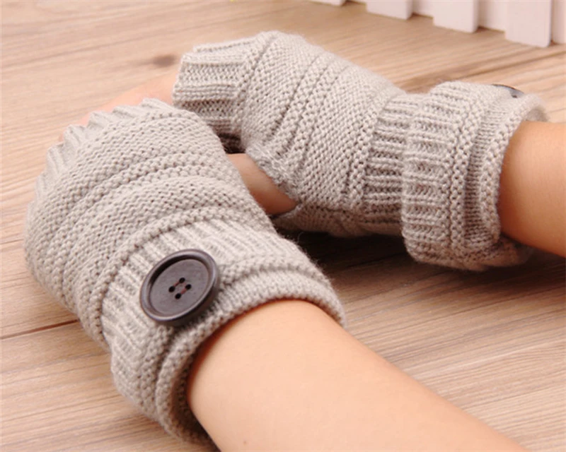 Женские зимние перчатки без пальцев, вязаные с пуговицами, перчатки на половину пальца, мягкие теплые женские перчатки, варежки G208