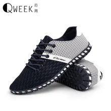 QWEEK Fashion Men Shoes Mesh Casual Mens Low Flats Network Breathable Lace-Up Light Mesh Summer/Autumn Flat Shoes Male 2017