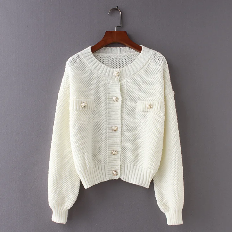 2018 Pearl Button Knitted Cardigan Female Long sleeved