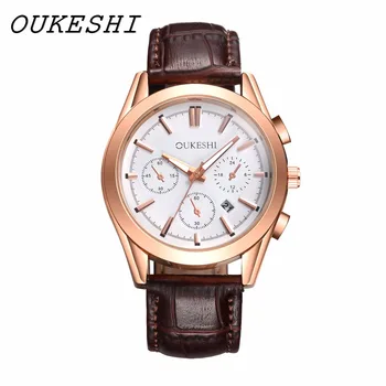 

2017 Watches Men OUKESHI Luxury Casual Business Calendar waterproof Wristwatch Leather Male Clock Quartz watch Reloj Hombre